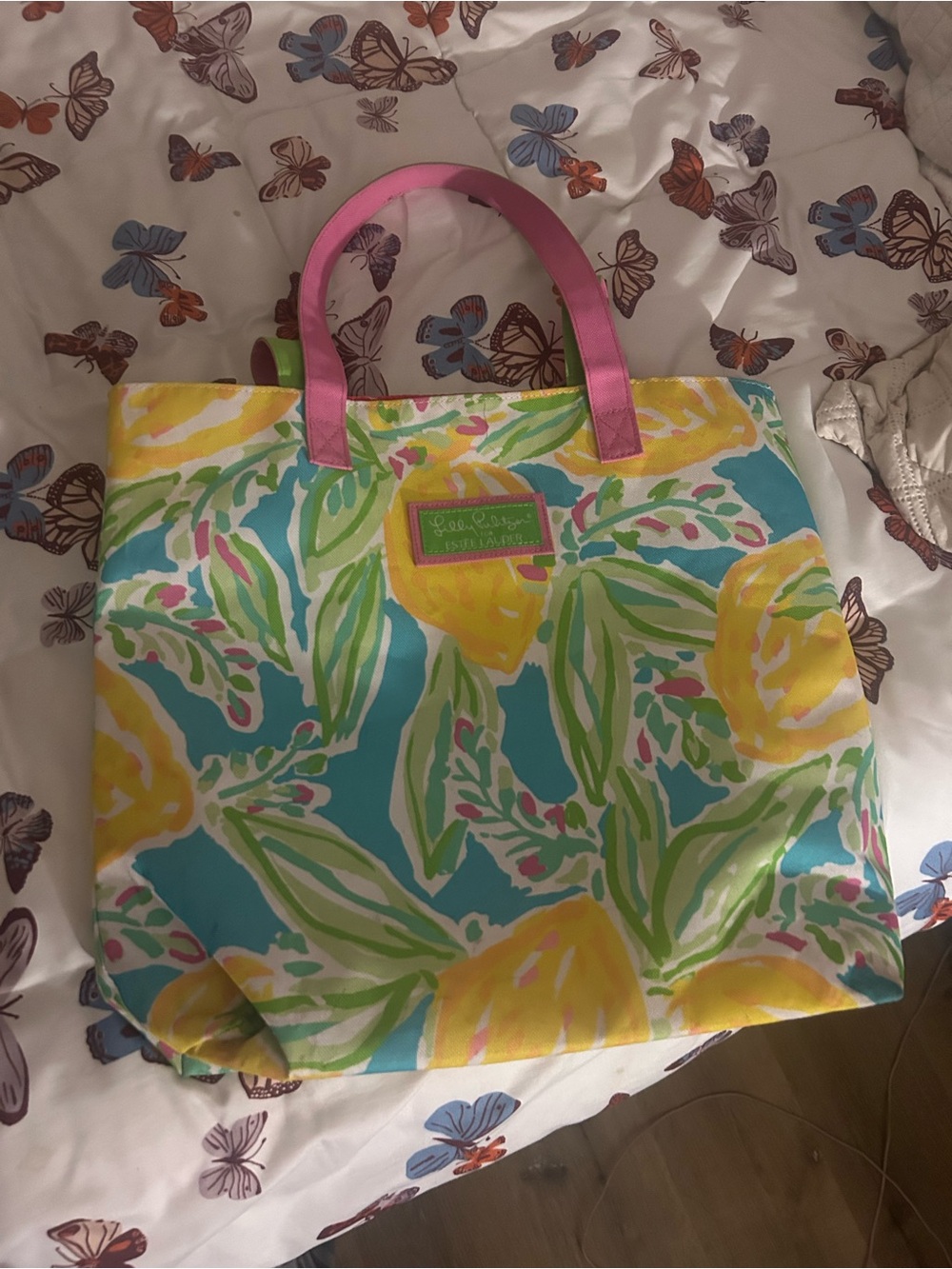 Lilly Pulitzer Tropical Floral Canvas Tote in Aqua, Yellow & Pink